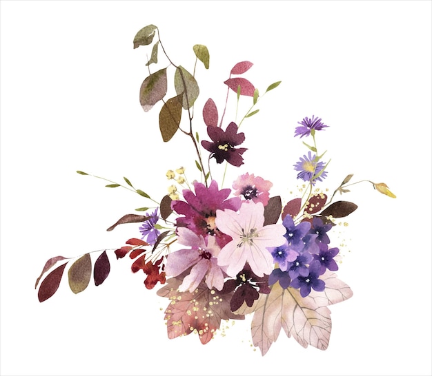水彩粉红色勃<unk>第花秋季花束