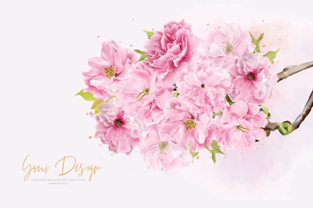 watercolor pink cherry blossom background design