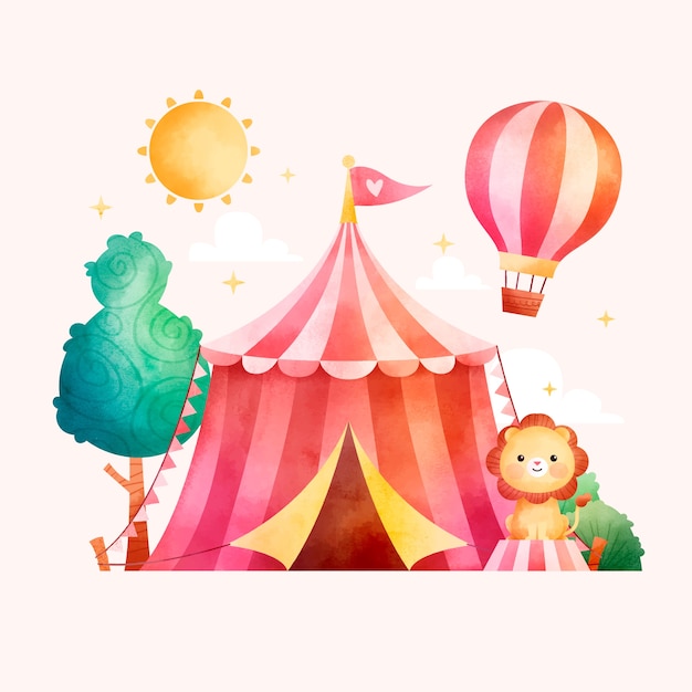 Vector watercolor pink circus illustration