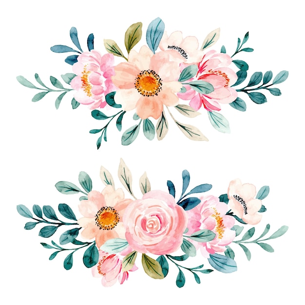 Vector watercolor pink floral bouquet collection