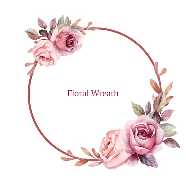 Watercolor pink floral wreath vector clipart
