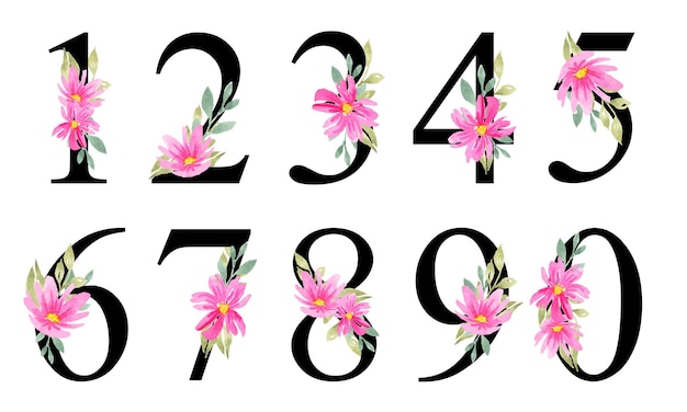 Watercolor Pink Florals Number Letters Design