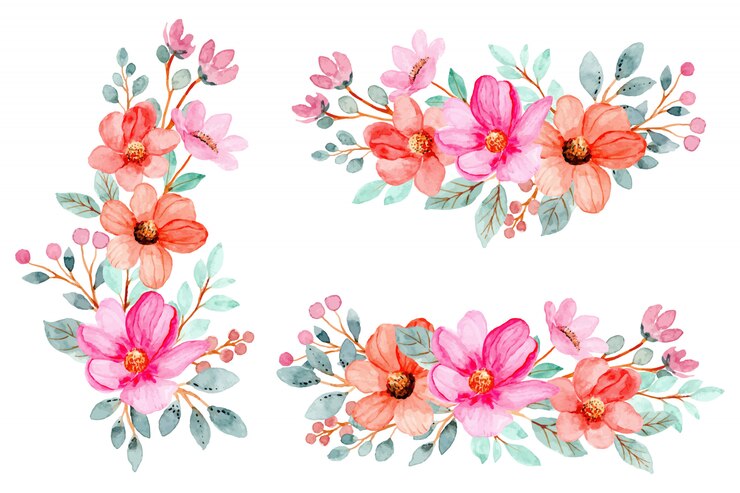 Vector watercolor pink flower bouquet collection