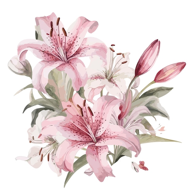 Vector watercolor pink flower bouquet hand drawn floral