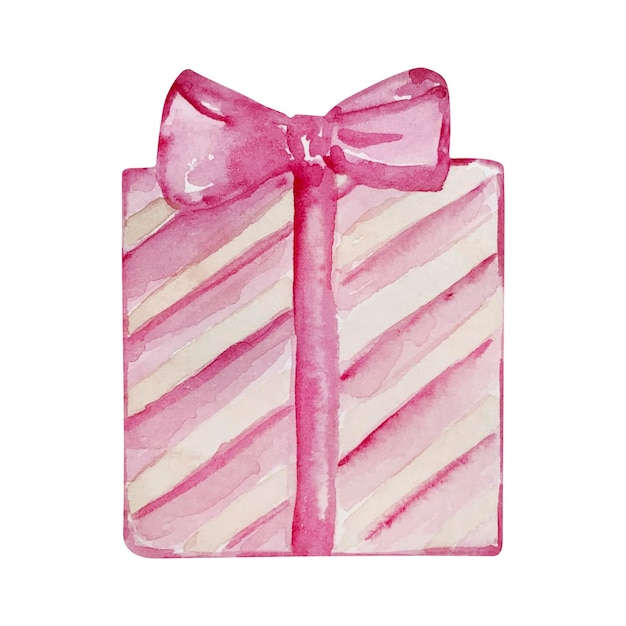 Watercolor pink gift box Valentine's Day