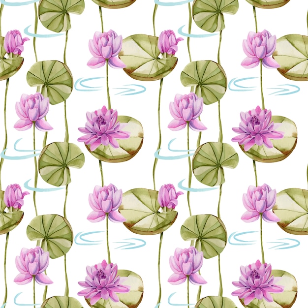 Vector watercolor pink lotus seamless pattern