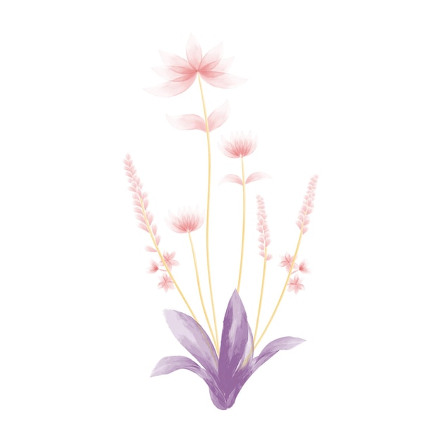 Vector watercolor pink and purple flower