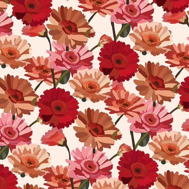 Vector watercolor pink and red flowers pattern