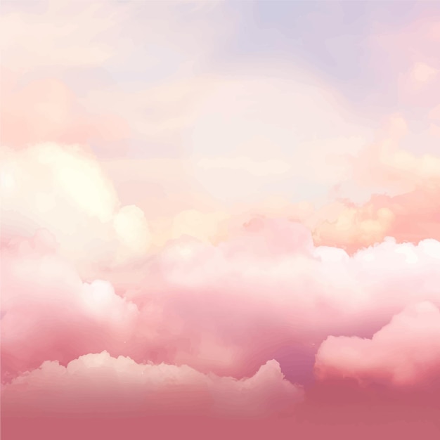 Vector watercolor pink and red sky in valentines day background