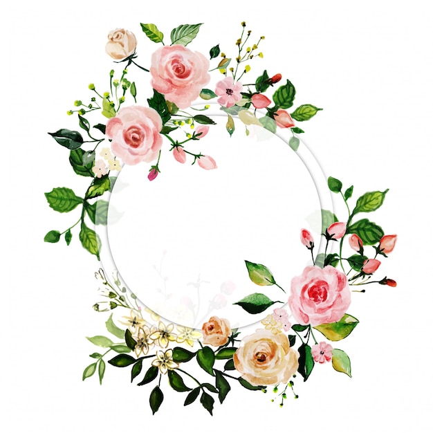 Vector watercolor pink rose floral frame