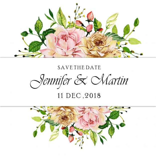 Watercolor Pink Rose Floral Wedding Invitation Card