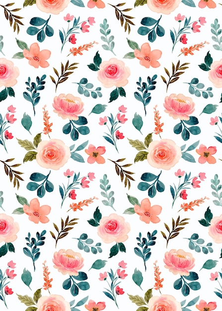 Watercolor pink rose flower seamless pattern