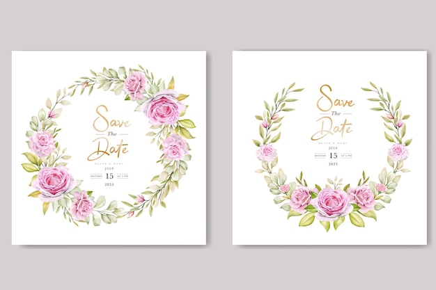 Watercolor pink roses invitation card set