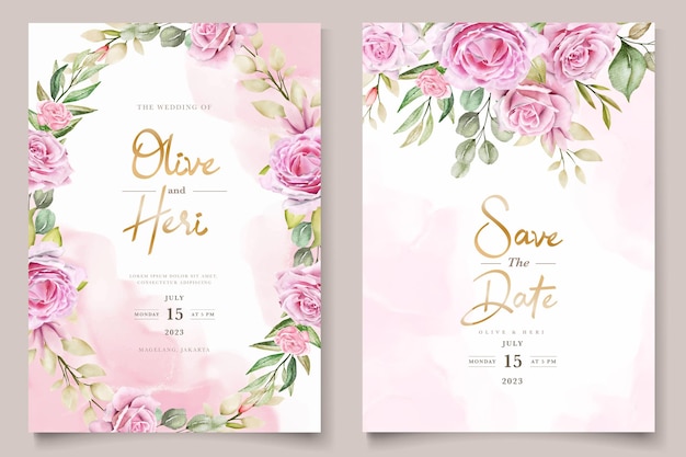Set di carte di invito rose rosa acquerello