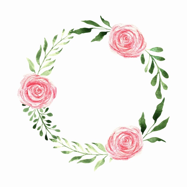 Watercolor pink roses wreath