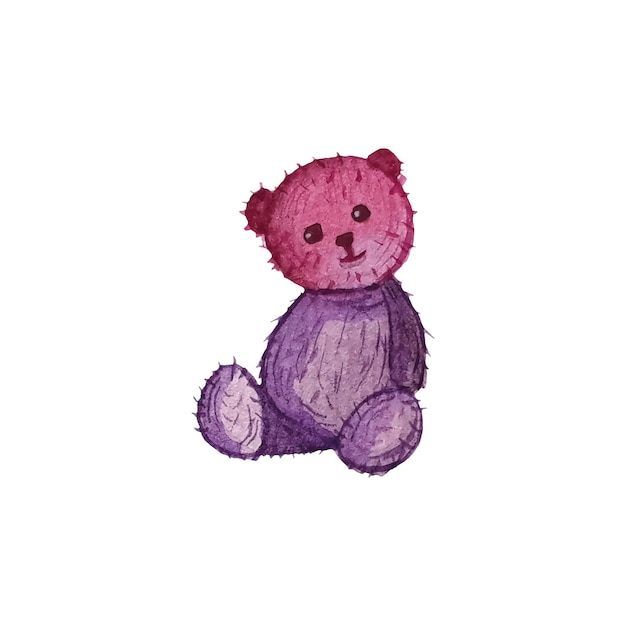 Vector watercolor pink toy bear