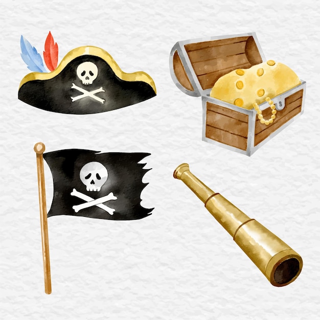 Vector watercolor pirate cute element collection set