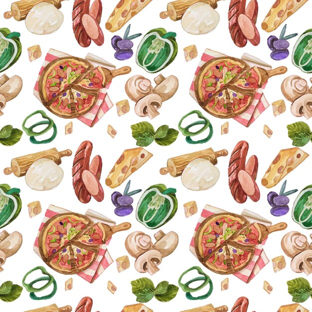 Vector watercolor pizza pattern