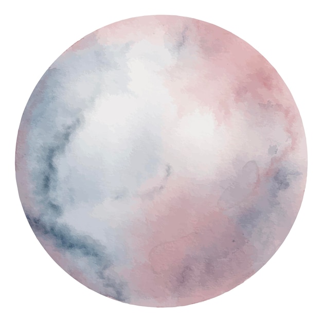 Vettore acquerello planet illustrazione disegnata a mano di un oggetto spaziale in colori rosa pastello e blu per biglietti di auguri per la doccia del bambino o inviti di compleanno infantili pittura con sfera astronomica