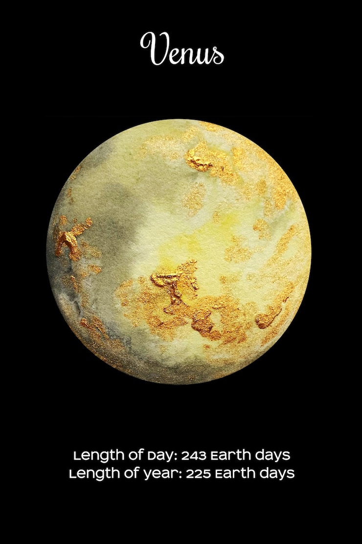 Vector watercolor planet venus on dark black background venus illustration