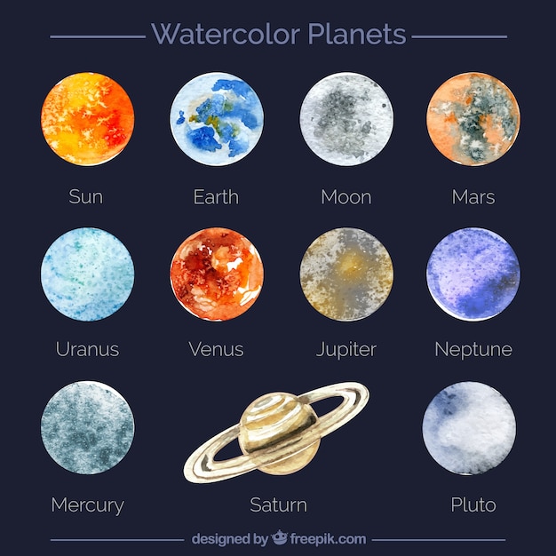 Vector watercolor planets