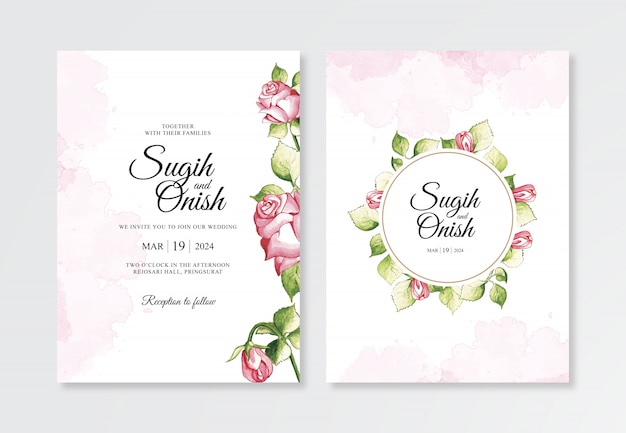 Watercolor plant hand painting and splash for gorgeous wedding invitation template