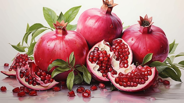 Vector watercolor pomegranate on a white background