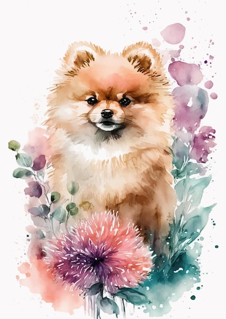 ベクトル 水彩ポメラニアン犬イラスト デザイン