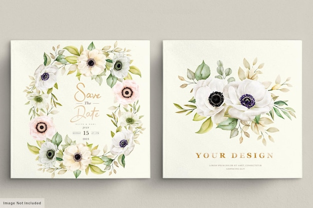 Watercolor Poppy anemone floral invitation card