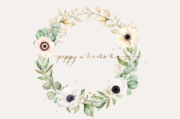 Vector watercolor poppy anemone wreath design