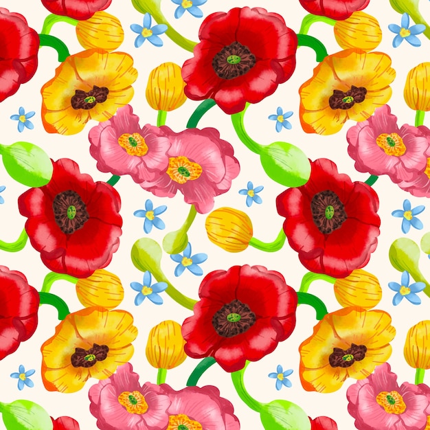 Watercolor poppy flower pattern design