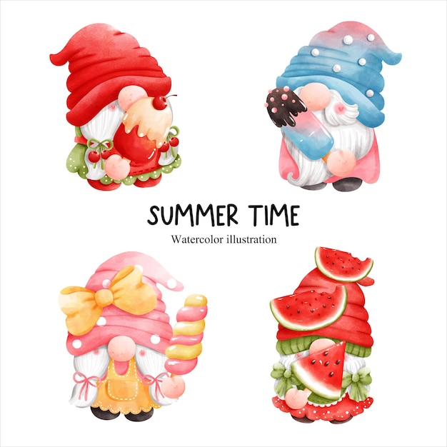 Watercolor popsicle gnome ice cream gnome vector illustration