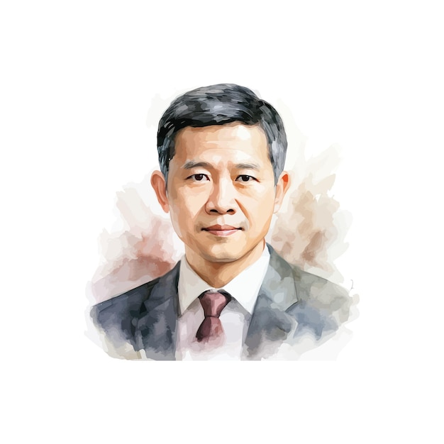 Vector watercolor portrait of asian executive in suit vector illustration design