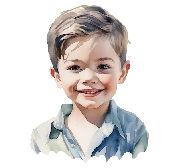 男の子の水彩画の肖像画。