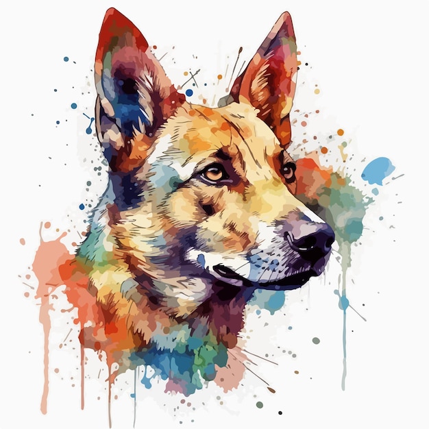 Watercolor portrait of a german shepherd dog