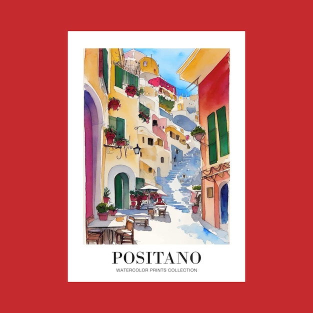 Vector watercolor positano italy illustration