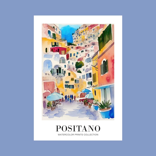 watercolor positano italy illustration