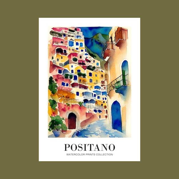 watercolor positano italy illustration