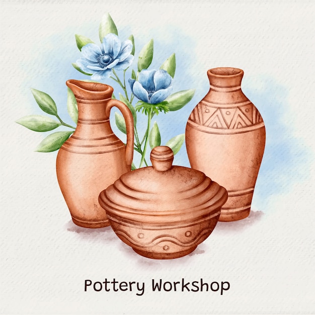 Vector watercolor pottery illustration