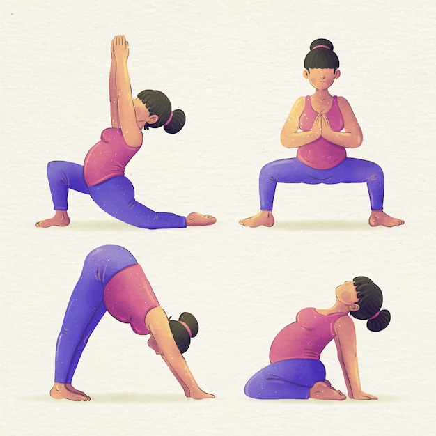 Vector watercolor pregnancy yoga collection