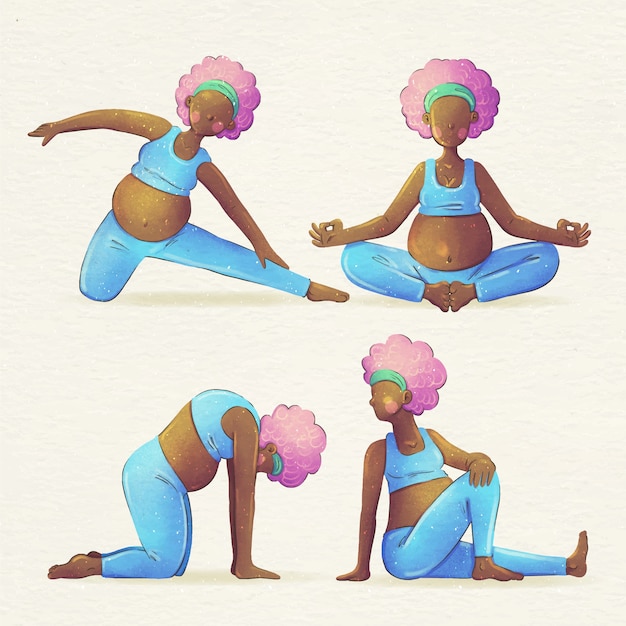 Collezione di yoga in gravidanza ad acquerello