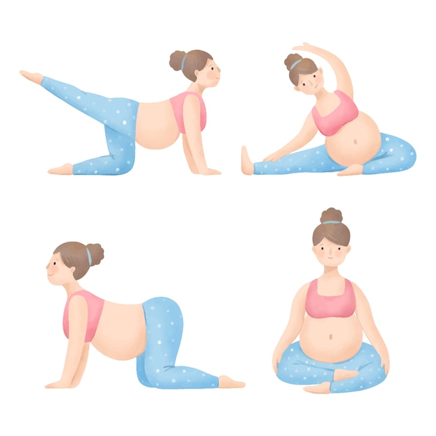 Vector watercolor pregnancy yoga collection