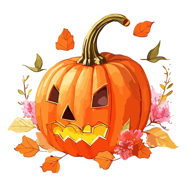 Watercolor Pumpkin Halloween Clipart Design