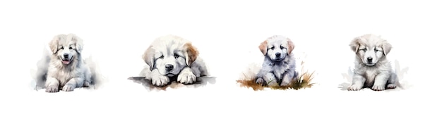 Vector watercolor puppy great pyrenees clipart for graphic set vector illustration design