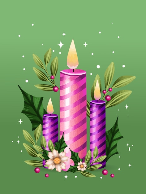 Watercolor purple candles illustration