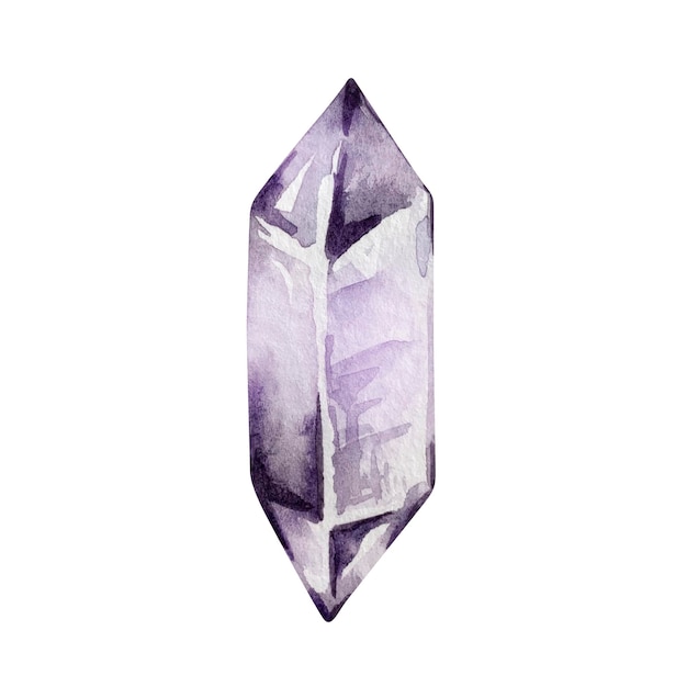 Vector watercolor purple crystal mineral gemstone