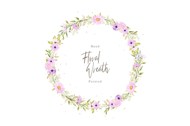 Watercolor purple daisy wreath illustration