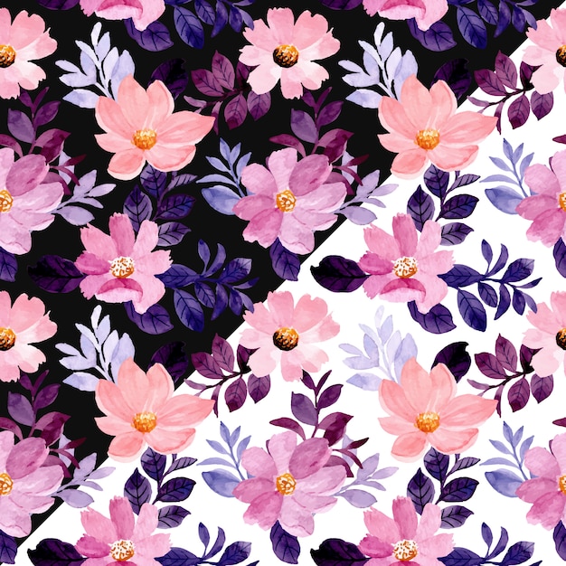 Vector watercolor purple floral seamless pattern