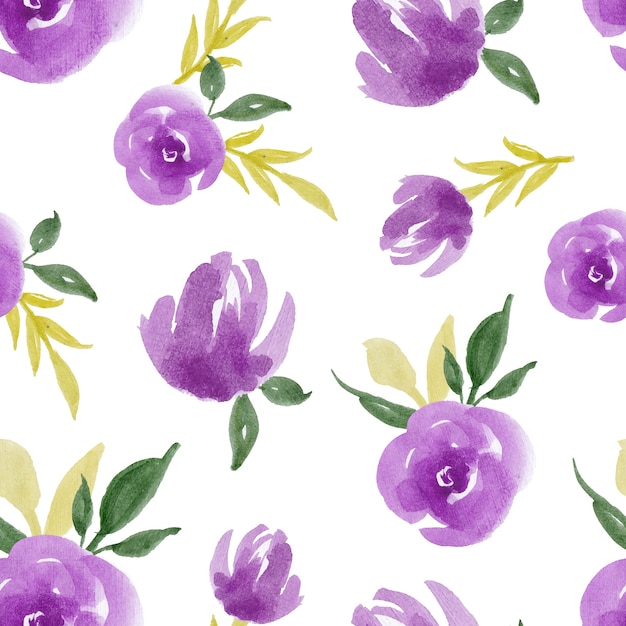 Watercolor purple flower seamless pattern design