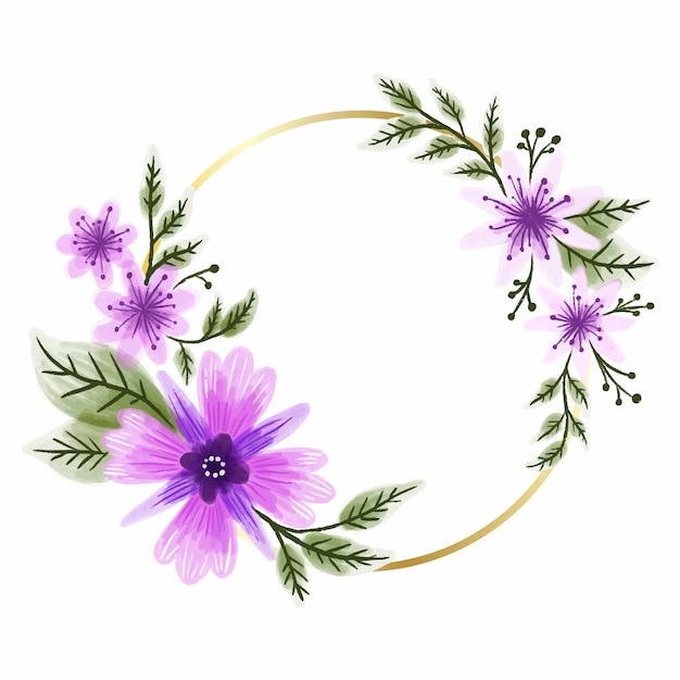 Vector watercolor purple flowers frame